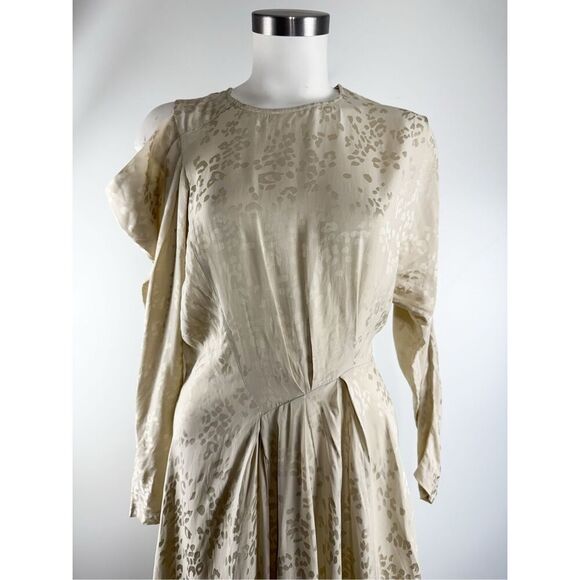 NWT Iro Women's Atry Leopard Print Asymmetric Cold Shoulder Dress Cream Size 20W - Picture 2 of 6